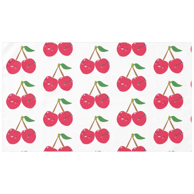 Happy Smiling Kawaii Cherry Fruit Tablecloth (Front (Horizontal))