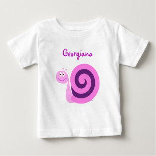 Happy Smiling Pink & Purple Snail; Custom Name Baby T-Shirt