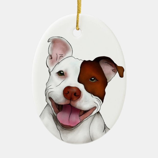 Happy Smiling Pitbull Ceramic Ornament (Front)
