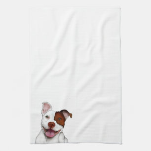 Happy Smiling Pitbull Tea Towel