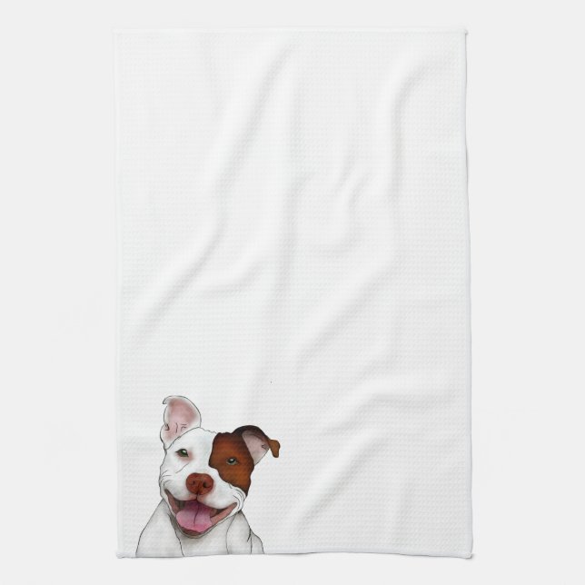 Happy Smiling Pitbull Tea Towel (Vertical)