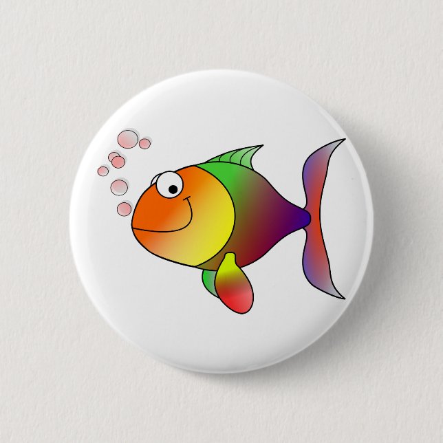Happy Smiling Rainbow Fish and Bubbles 6 Cm Round Badge (Front)