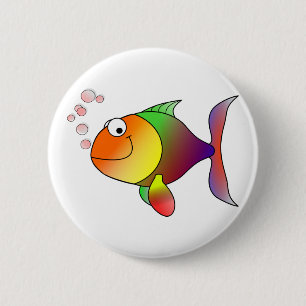 Happy Smiling Rainbow Fish and Bubbles 6 Cm Round Badge