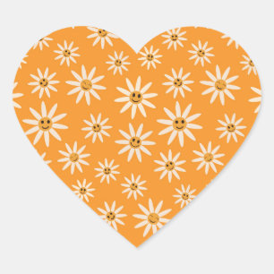 Happy smiling retro white flowers pattern heart sticker