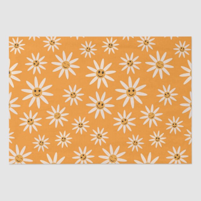 Happy smiling retro white flowers pattern   tissue paper (Front)