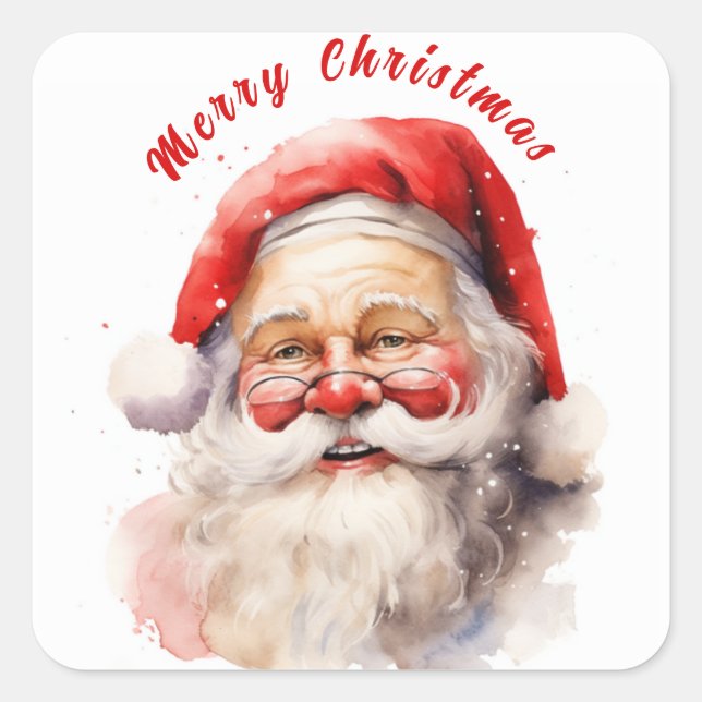 Happy Smiling Santa Claus Merry Christmas Square Sticker (Front)