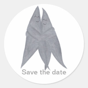 Happy Smiling Silver Stars Couple Save the date Classic Round Sticker