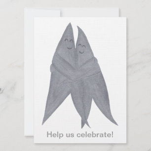 Happy Smiling Silver Stars Couple Wedding Invites