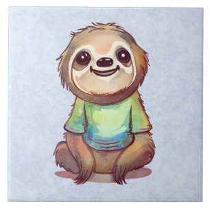 Happy Smiling Sloth Sitting Relaxed Ceramic Tile