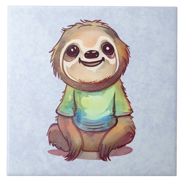 Happy Smiling Sloth Sitting Relaxed Ceramic Tile (Front)