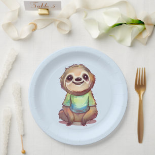 Happy Smiling Sloth Sitting Relaxed Paper Plate