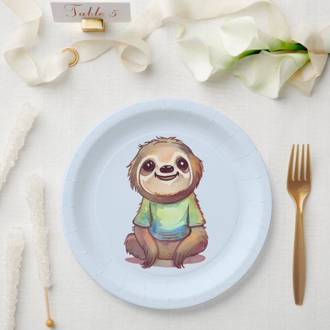 Happy Smiling Sloth Sitting Relaxed Paper Plate (Wedding)