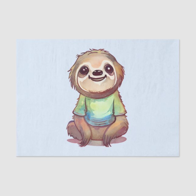 Happy Smiling Sloth Sitting Relaxed Tissue Paper (Front)