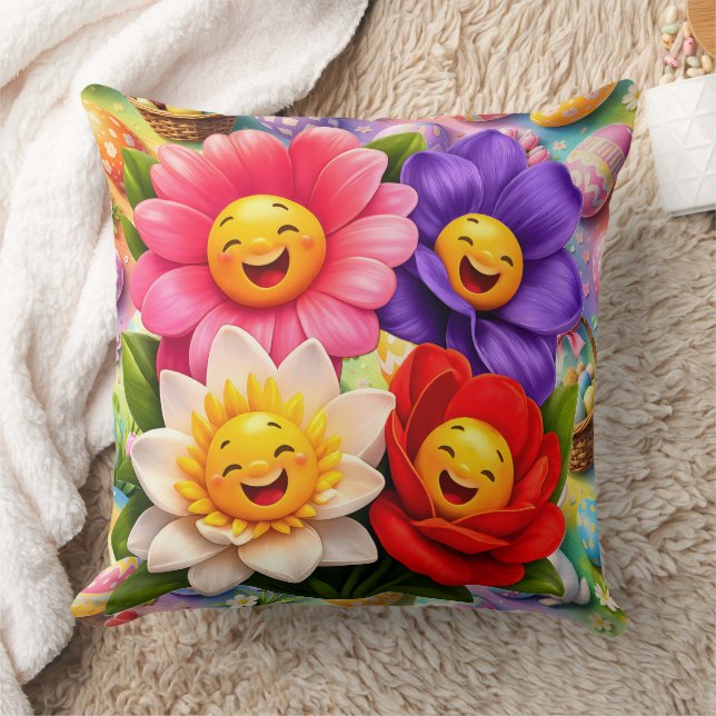 Happy smiling spring flowers cushion (Blanket)