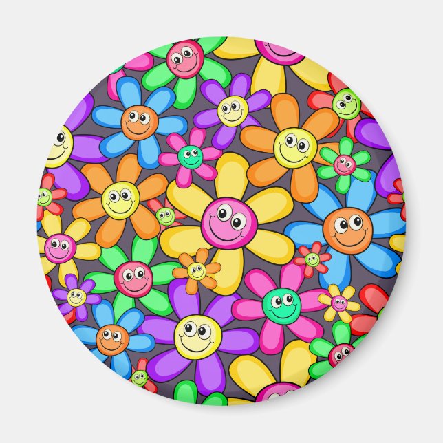 Happy Smiling Spring Garden Flowers Magnet (Front)