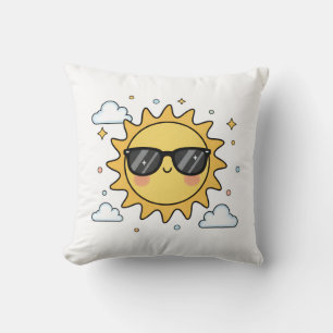 Happy Smiling Sun Cartoon - Minimalist Kawaii Suns Cushion