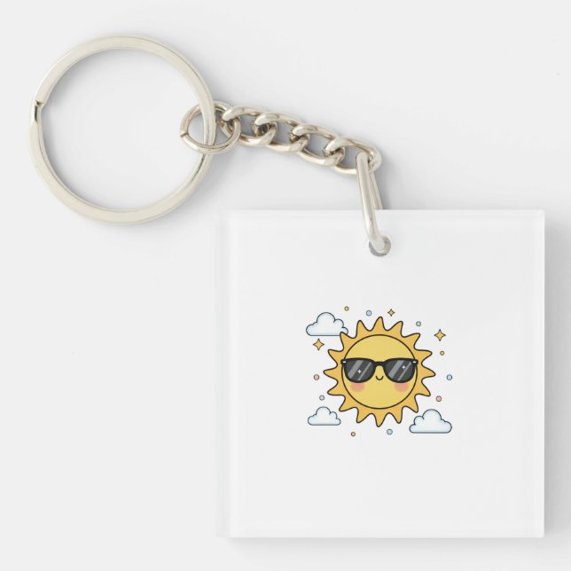 Happy Smiling Sun Cartoon - Minimalist Kawaii Suns Key Ring (Front)