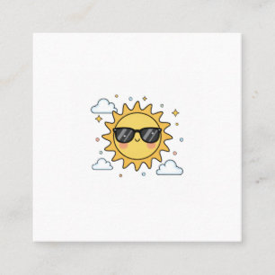 Happy Smiling Sun Cartoon - Minimalist Kawaii Suns Square Business Card