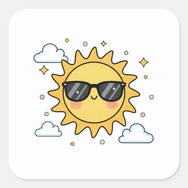 Happy Smiling Sun Cartoon - Minimalist Kawaii Suns Square Sticker (Front)