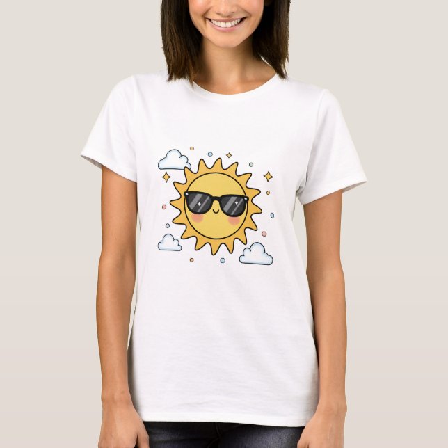 Happy Smiling Sun Cartoon - Minimalist Kawaii Suns T-Shirt (Front)