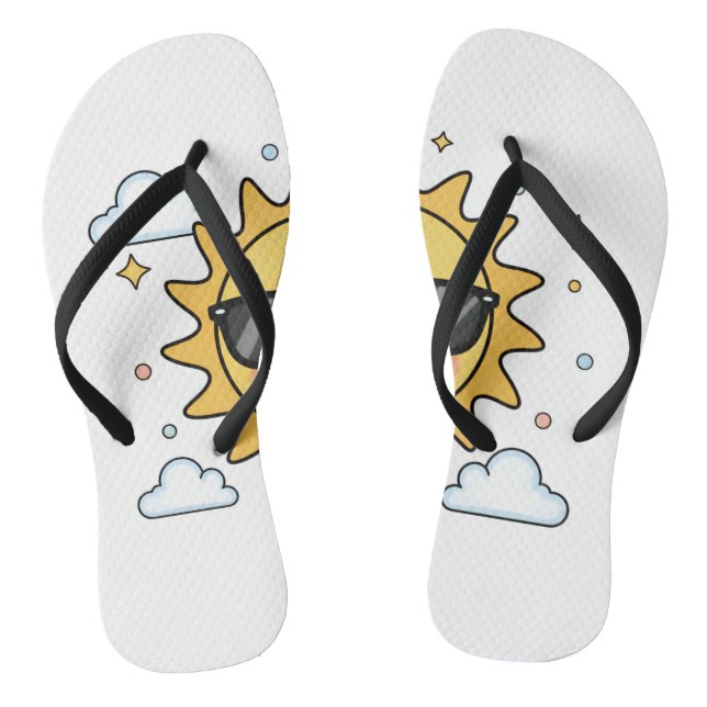 Happy Smiling Sun Cartoon - Minimalist Kawaii Suns Thongs (Footbed)