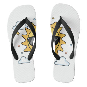 Happy Smiling Sun Cartoon - Minimalist Kawaii Suns Thongs