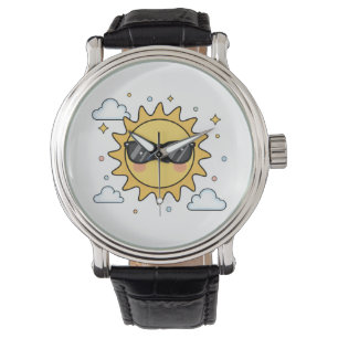 Happy Smiling Sun Cartoon - Minimalist Kawaii Suns Watch