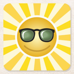 Happy Smiling Sun Square Paper Coaster