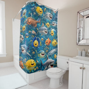 happy smiling under sea creatures, shower curtain