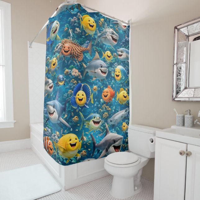 happy smiling under sea creatures, shower curtain  (In Situ)