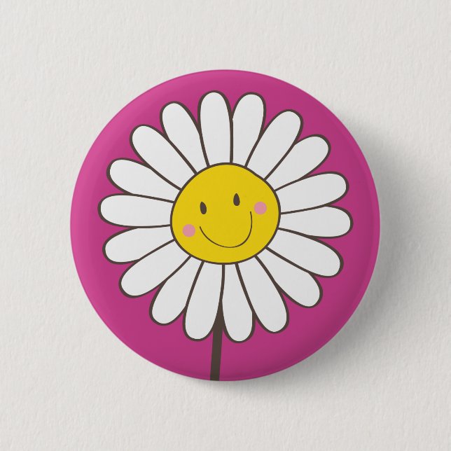 Happy Smiling Whimsical Daisy Button / Pin Badge (Front)