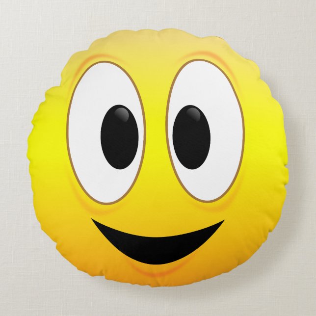 Happy Smiling Yellow Face Round Cushion (Front)