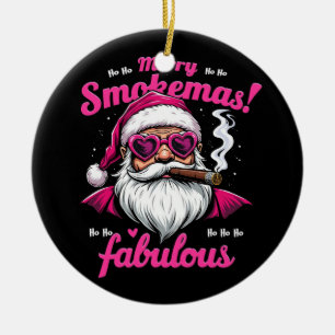 Happy Smokemas Funny Santa with Big Cigar Ceramic Ornament