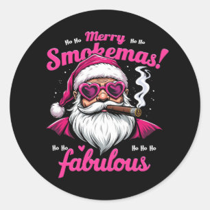 Happy Smokemas Funny Santa with Big Cigar Classic Round Sticker