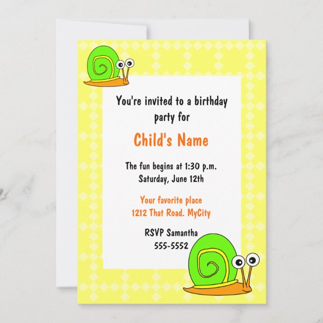 Happy Snail Children's Birthday Invitation (Front)