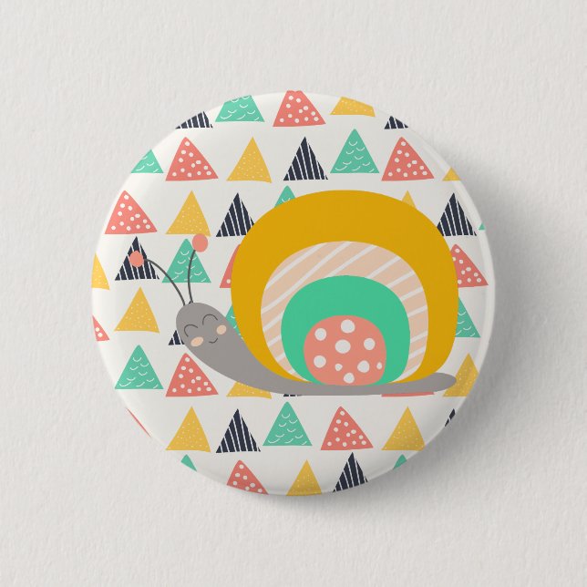 Happy Snail on Triangles 6 Cm Round Badge (Front)