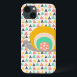 Happy Snail on Triangles iPhone 13 Case<br><div class="desc">Happy Snail and Triangles design products for the home, office, and personal use includes electronic device cases and sleeves, buttons, cards, stickers, pillows, keepsake ornaments, candy favours, paper plates and napkins, gift boxes and bags, cheese trays, serving trays, cutting boards, and so much more! This fun, colourful, whimsical design features...</div>