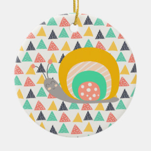 Happy Snail on Triangles Ceramic Ornament