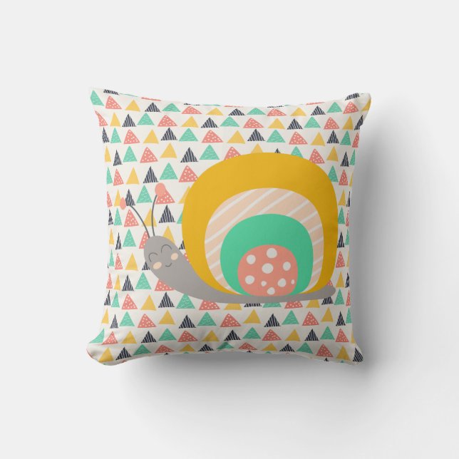 Happy Snail on Triangles Cushion (Front)