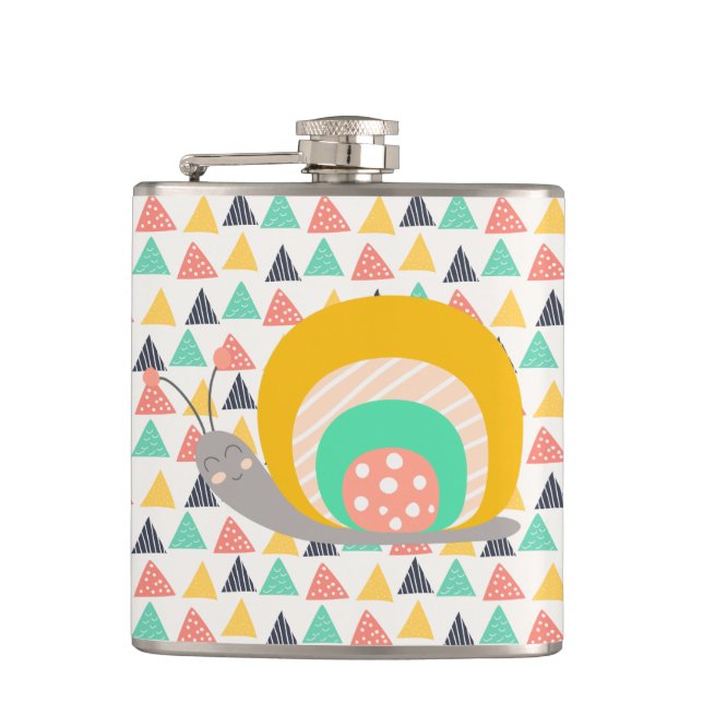 Happy Snail on Triangles Hip Flask (Front)
