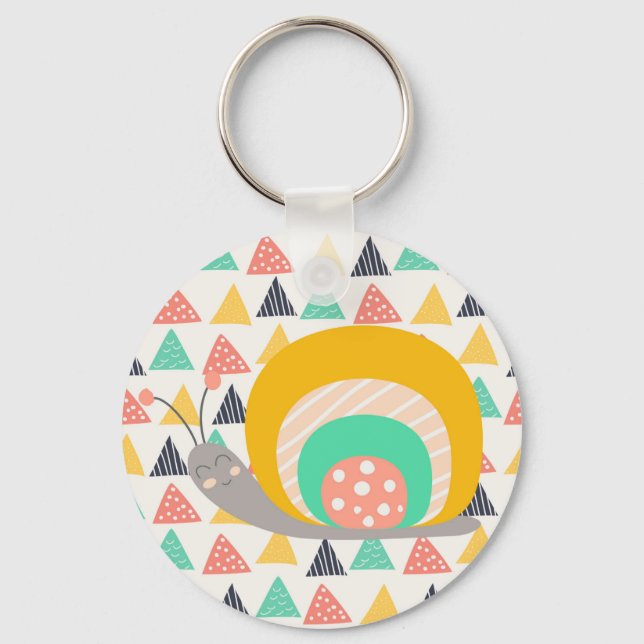 Happy Snail on Triangles Key Ring (Front)