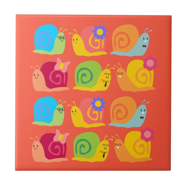 Happy snails cute snails ceramic tile (Front)