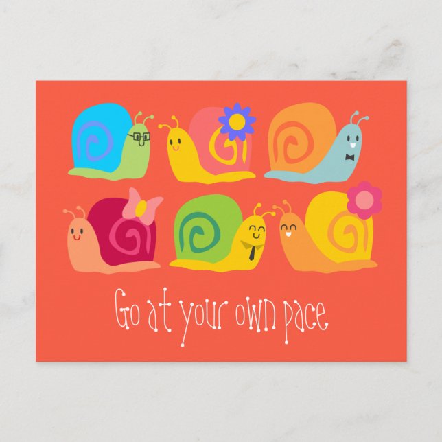 Happy snails cute snails own pace postcard (Front)