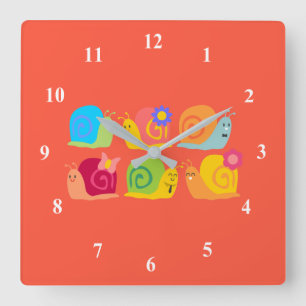 Happy snails cute snails square wall clock