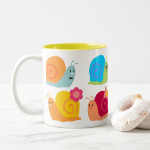 Happy snails cute snails Two-Tone coffee mug