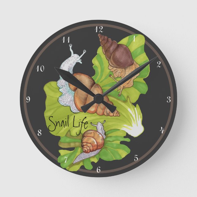 Happy Snails on Leafs 'Snail Life'   Round Clock (Front)