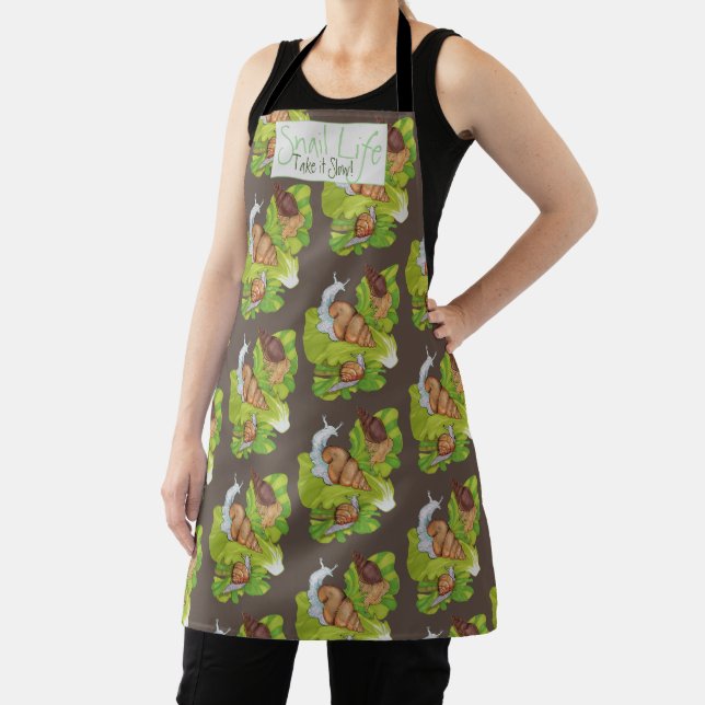Happy Snails on Lettuce Leaf Art Apron (Insitu)