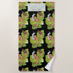 Happy Snails on Lettuce Leaf Art Beach Towel