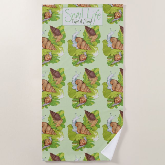 Happy Snails on Lettuce Leaf Art  Beach Towel (Front)