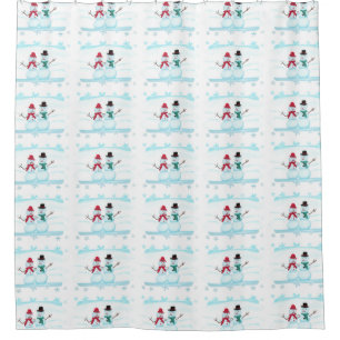 Happy Snow Couple Waving Hi Christmas Holiday Shower Curtain